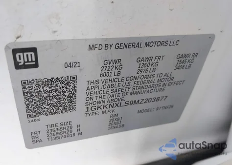 2021 GMC Acadia Awd Denali из США, поврежденный, VIN 1GKKNXLS9MZ203877